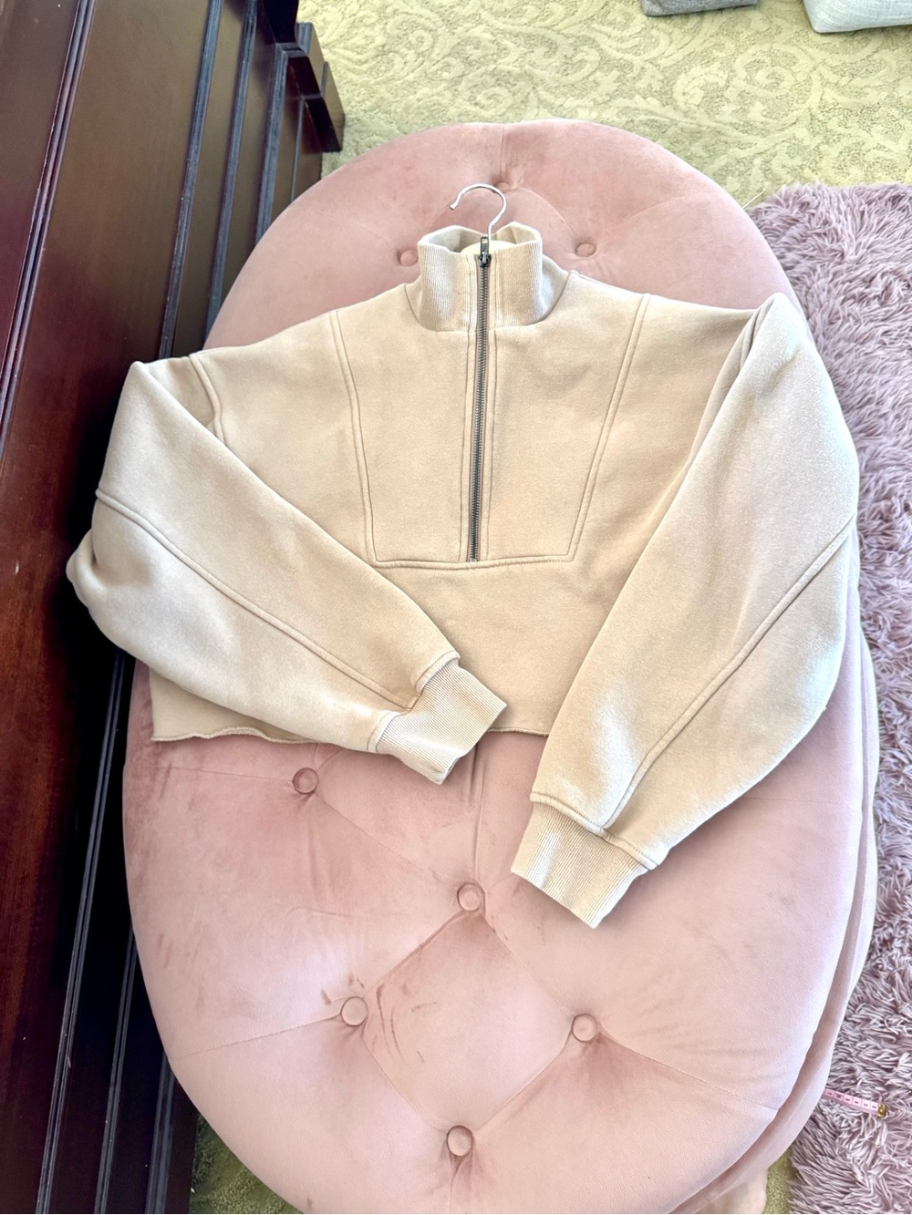 All Fenix Cropped Taupe Half-Zip Arlo Turtleneck Sweater Size Small - Picture 8 of 12
